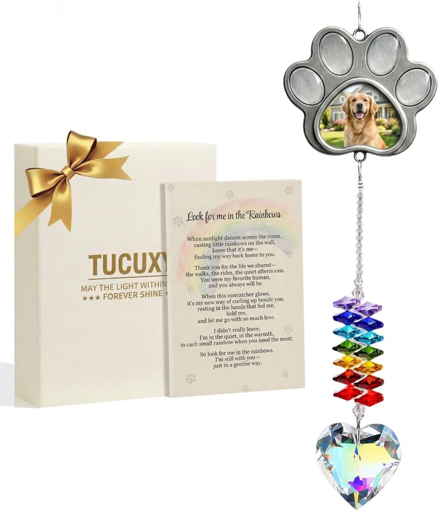 Personalized dog memorial keepsake with pet photo and paw print