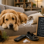 Signs Your Dog Is Bored Bored dog lying on the floor beside chewed household items