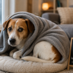 Why Is My Dog Shaking? Common Causes Explained Dog wrapped in a blanket while shaking