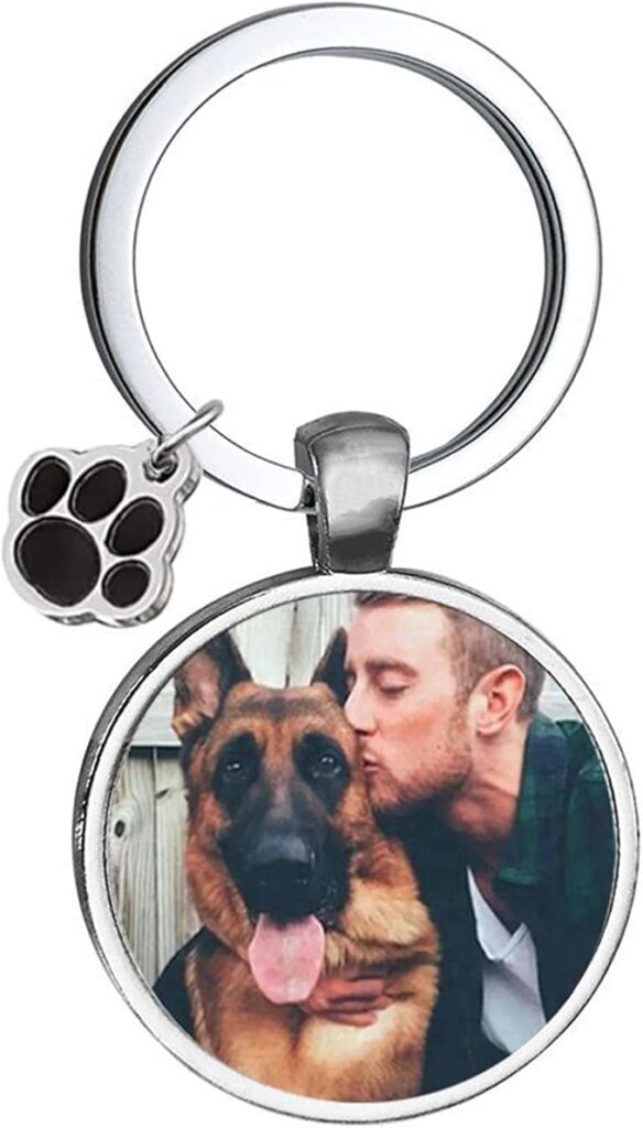 Custom pet photo keychain with personalized dog picture and paw print charm