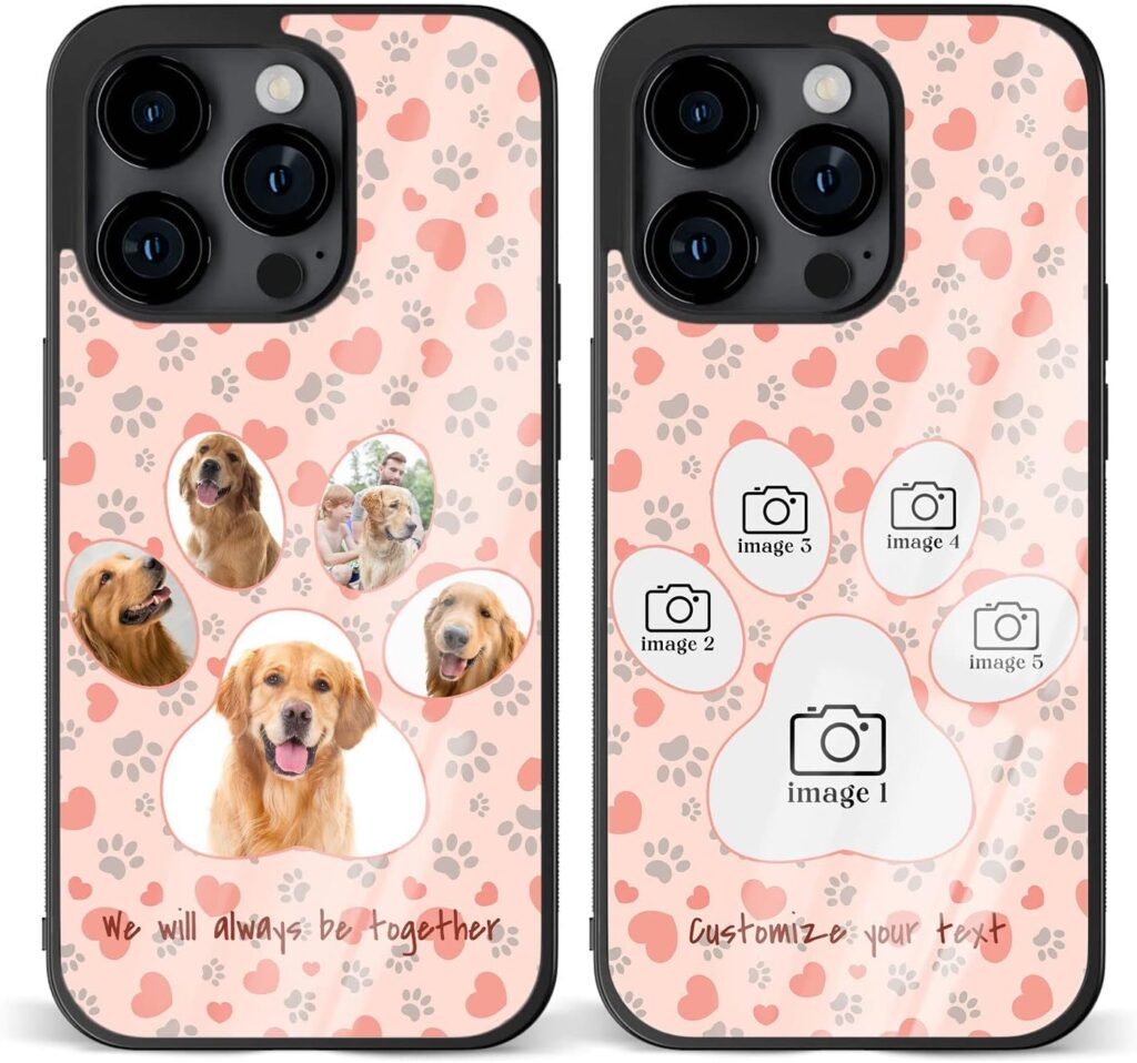 Personalized paw print and pet photo phone case with custom dog pictures
