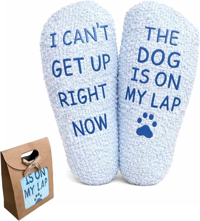 Funny dog lover socks with The Dog Is on My Lap message