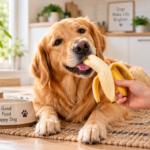 Can Dogs Eat Bananas? A Simple Guide for Dog Owners golden retriever happily eating a banana in a bright kitchen