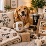 Best Personalized Dog Gifts for Dog Lovers in 2026 personalized dog gifts including a custom blanket, mug, collar tag and framed dog portrait with a golden retriever