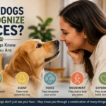 Can Dogs Recognize Faces? How Dogs Know Who You Are Golden retriever looking at a woman, illustrating how dogs recognize human faces and identify their owners through sight, scent, and voice.