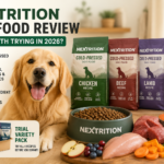 Nextrition cold-pressed dog food review featuring different recipes and a golden retriever