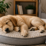 How Much Sleep Do Dogs Need? Golden retriever sleeping comfortably on a bed