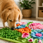 Best Snuffle Mats for Dogs in 2026: 6 Fun Picks for Nosework & Enrichment Golden retriever using a colorful snuffle mat for nosework and enrichment