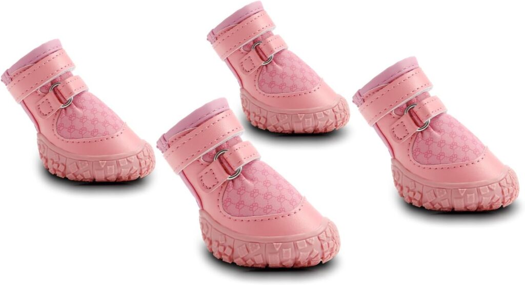 Petanims dog shoes for small dogs with anti-slip rubber soles and double binding straps