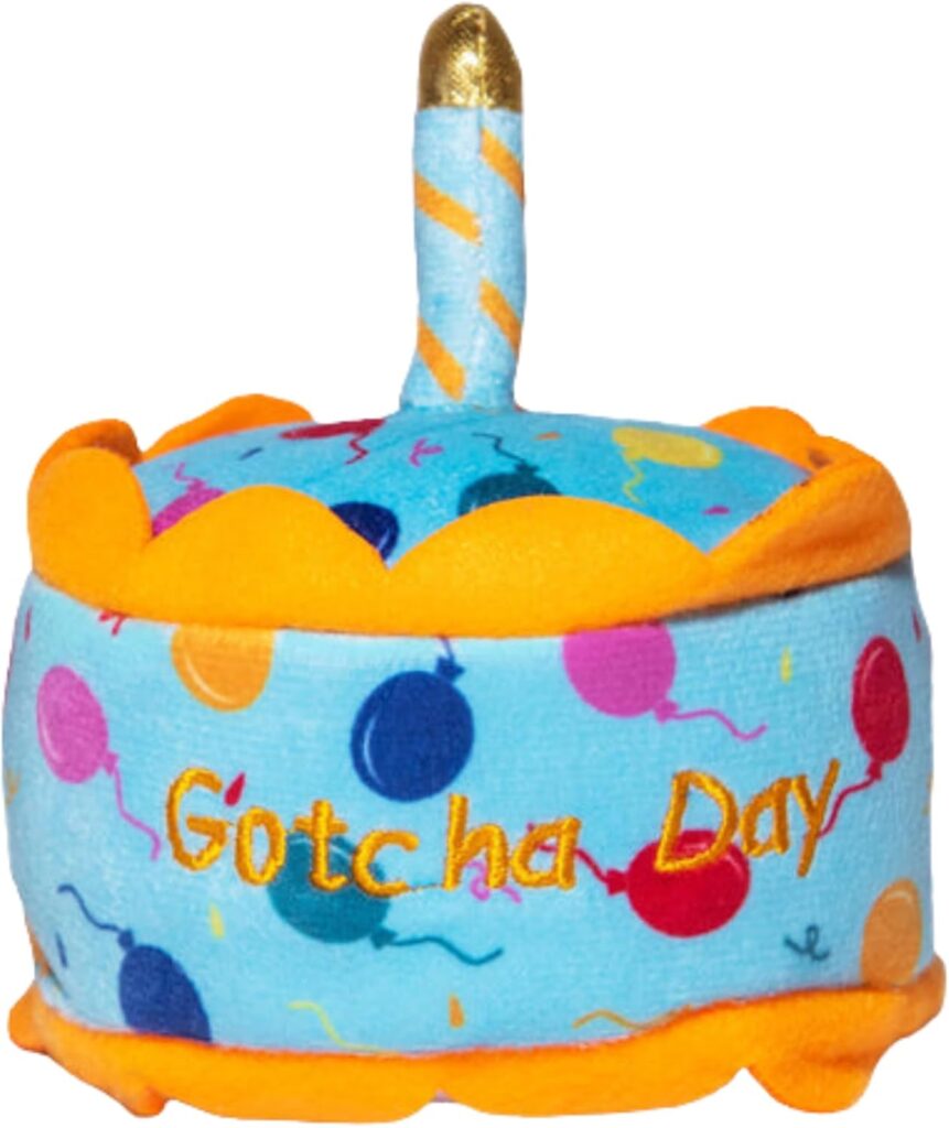 Best Gotcha Day Gifts for Dogs in 2026 Glow Pups Gotcha Day squeaky plush cake toy for dogs