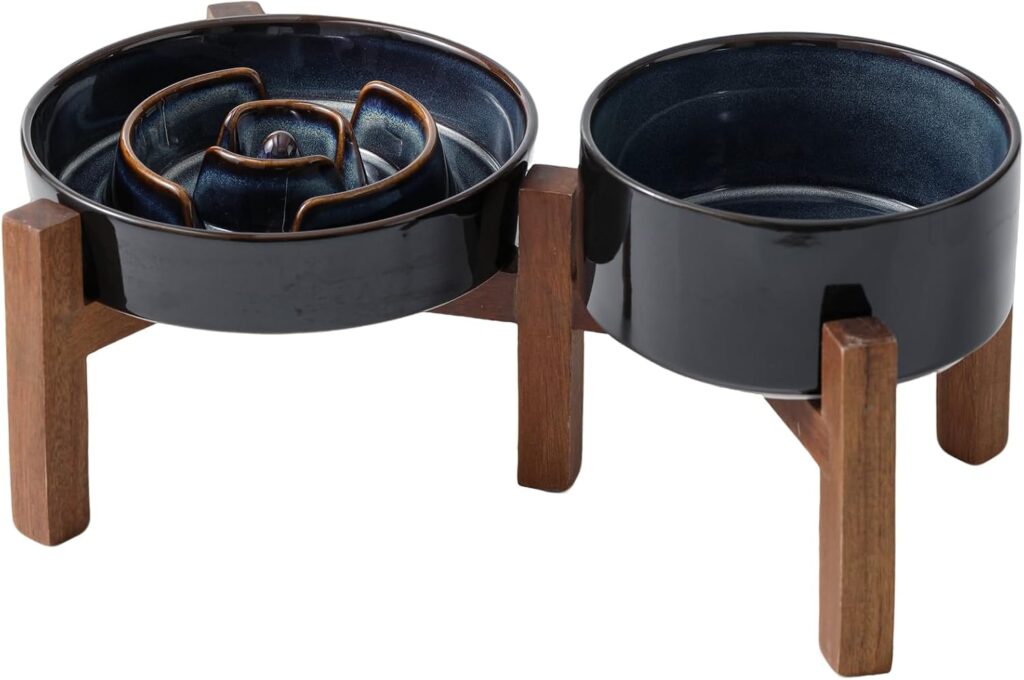 Best Elevated Slow Feeders for Large Dogs in 2026 Haviniva raised ceramic slow feeder set with wooden stand for large dogs