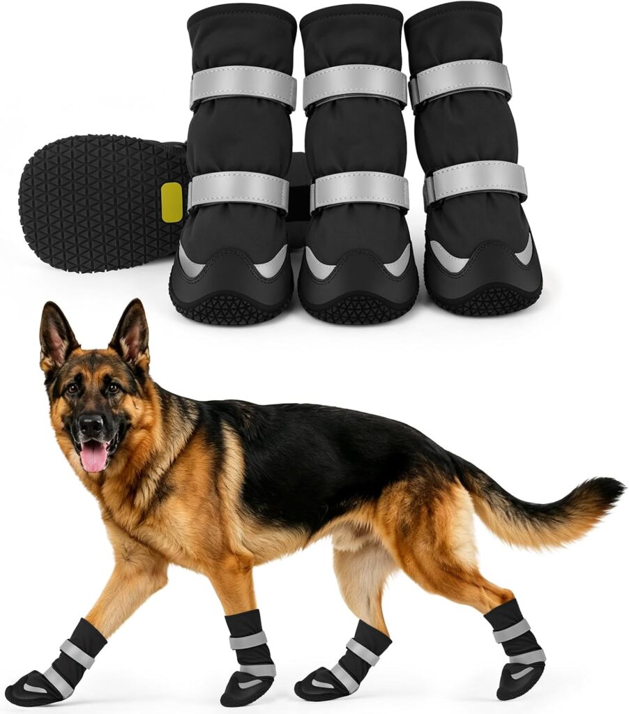 LUCKYPAW waterproof winter dog boots with reflective straps for rain and wet snow
