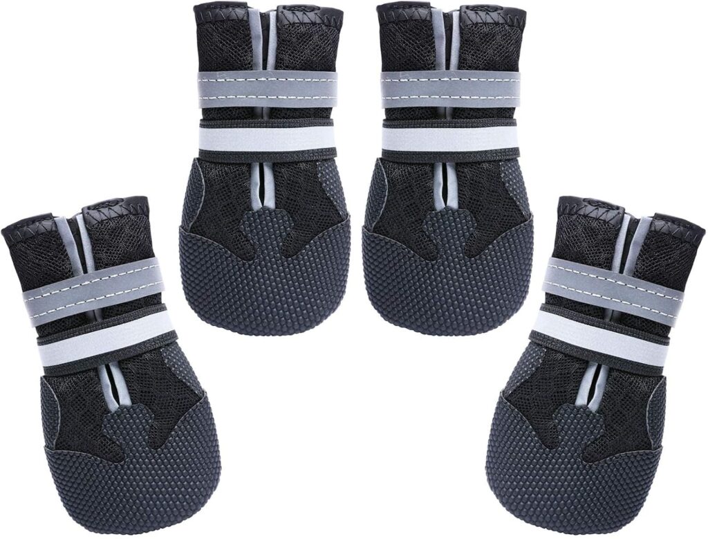 Dimicoo breathable dog boots with mesh fabric and reflective straps for hot pavement and summer walks