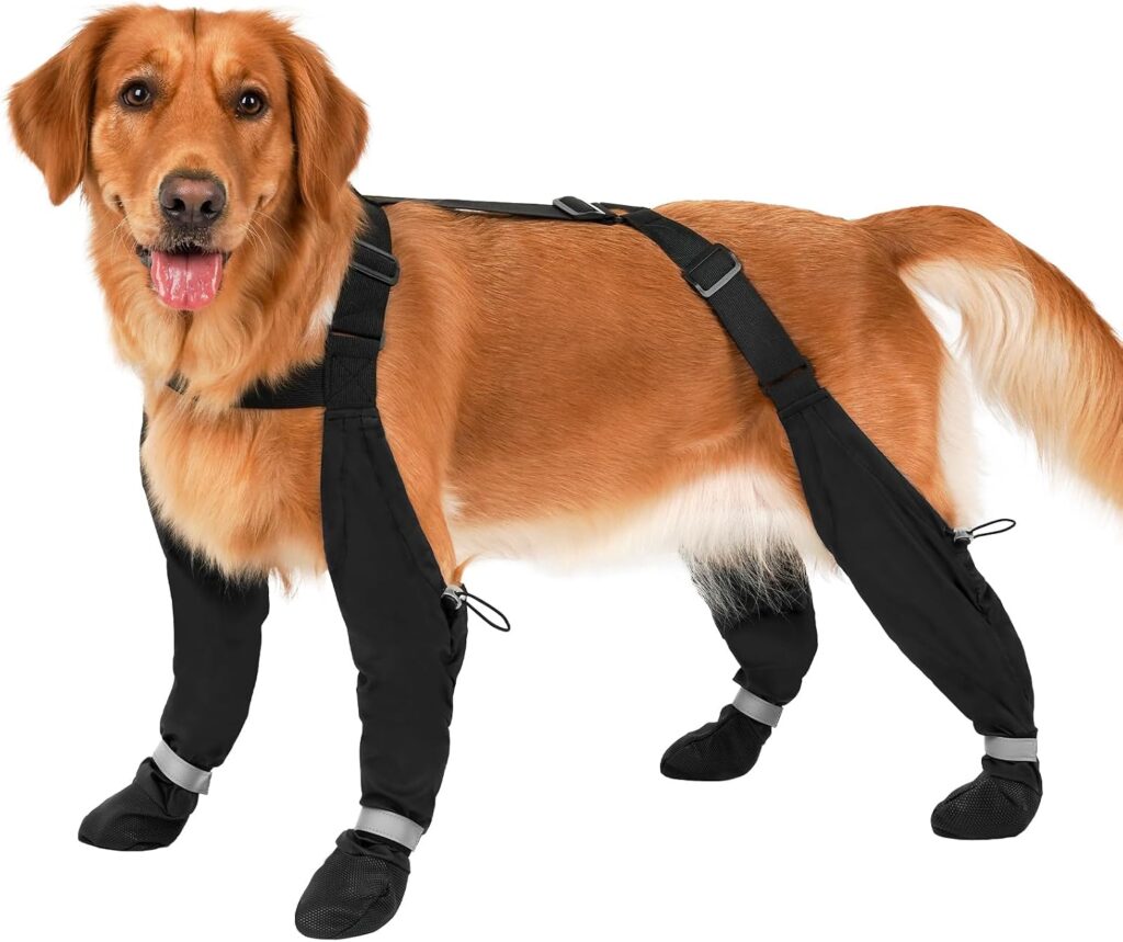 LUCKYPAW suspender dog boots with stay-on straps for secure outdoor paw protection