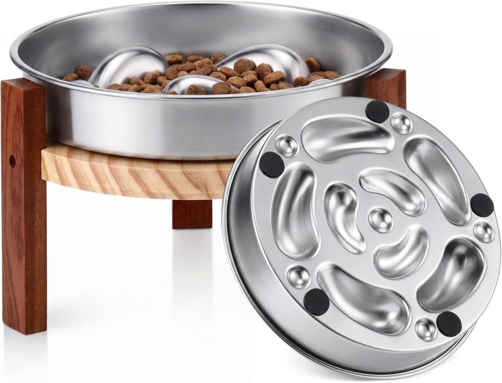 Best Elevated Slow Feeders for Large Dogs in 2026 Purpeak elevated slow feeder dog bowl set with wooden stand and stainless steel bowls