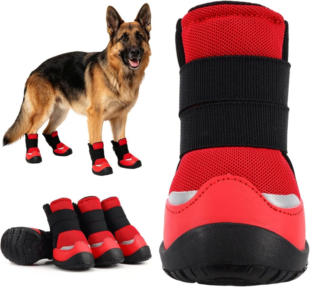 Furrrtipsy all-weather dog boots with red and black non-slip soles for outdoor paw protection