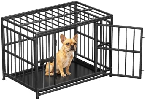 ZOMISIA 36-inch collapsible dog crate in beige with metal bars and folding design