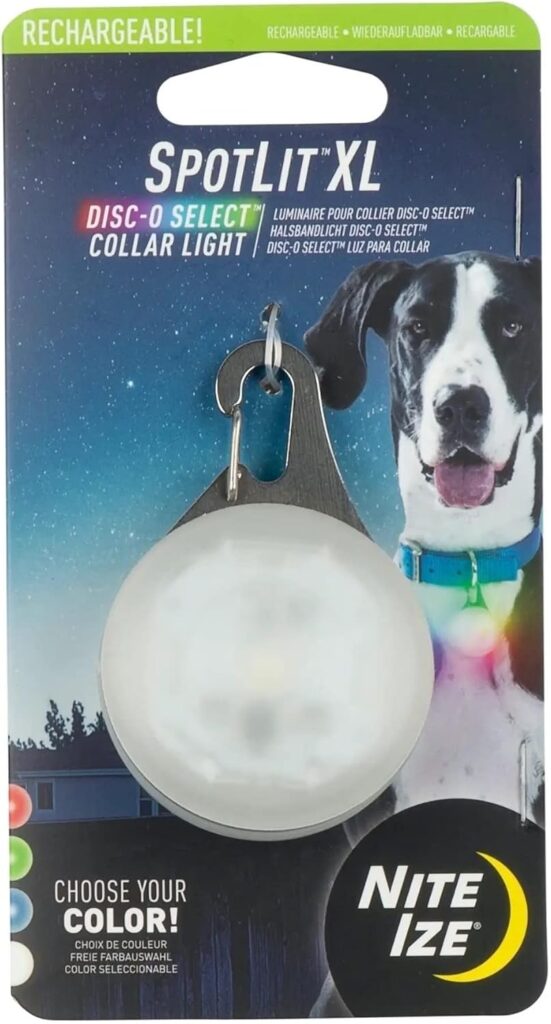 Nite Ize SpotLit XL rechargeable LED dog collar light for visibility during hikes