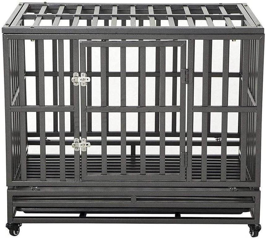 LUCKUP 38-inch heavy-duty metal dog crate with secure front door and removable tray
