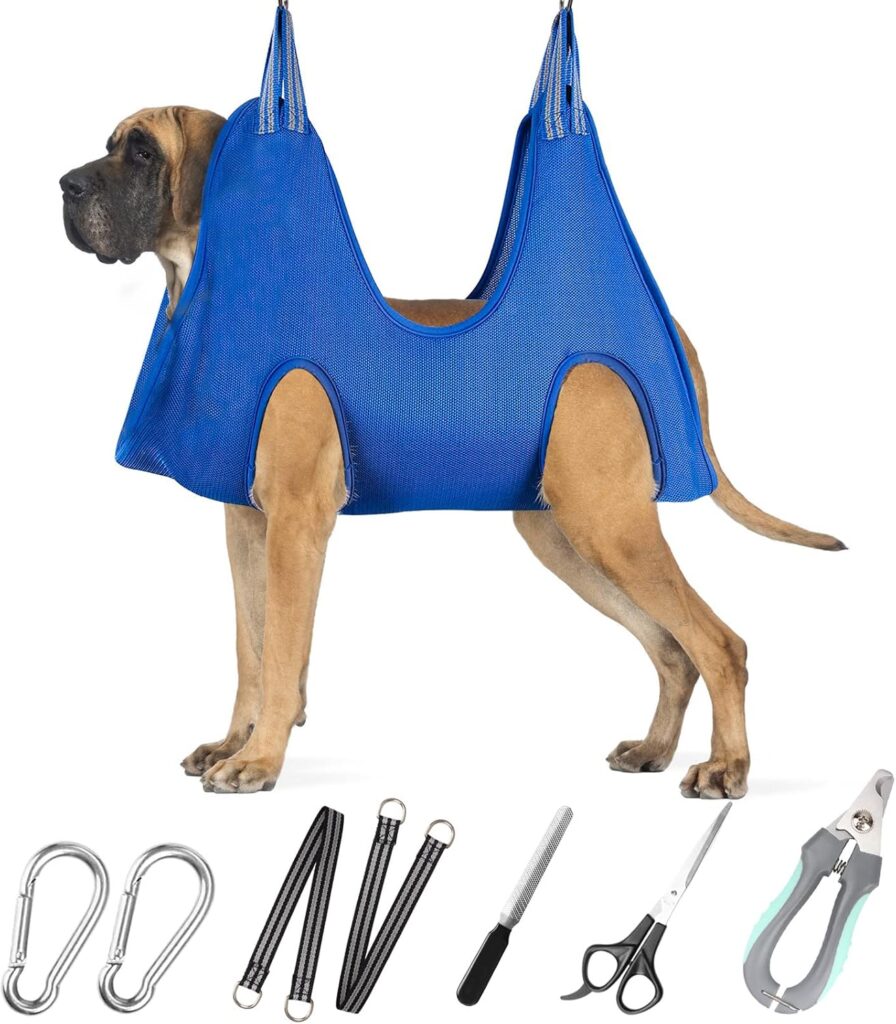Ateson XXL blue dog grooming hammock harness designed for large dogs