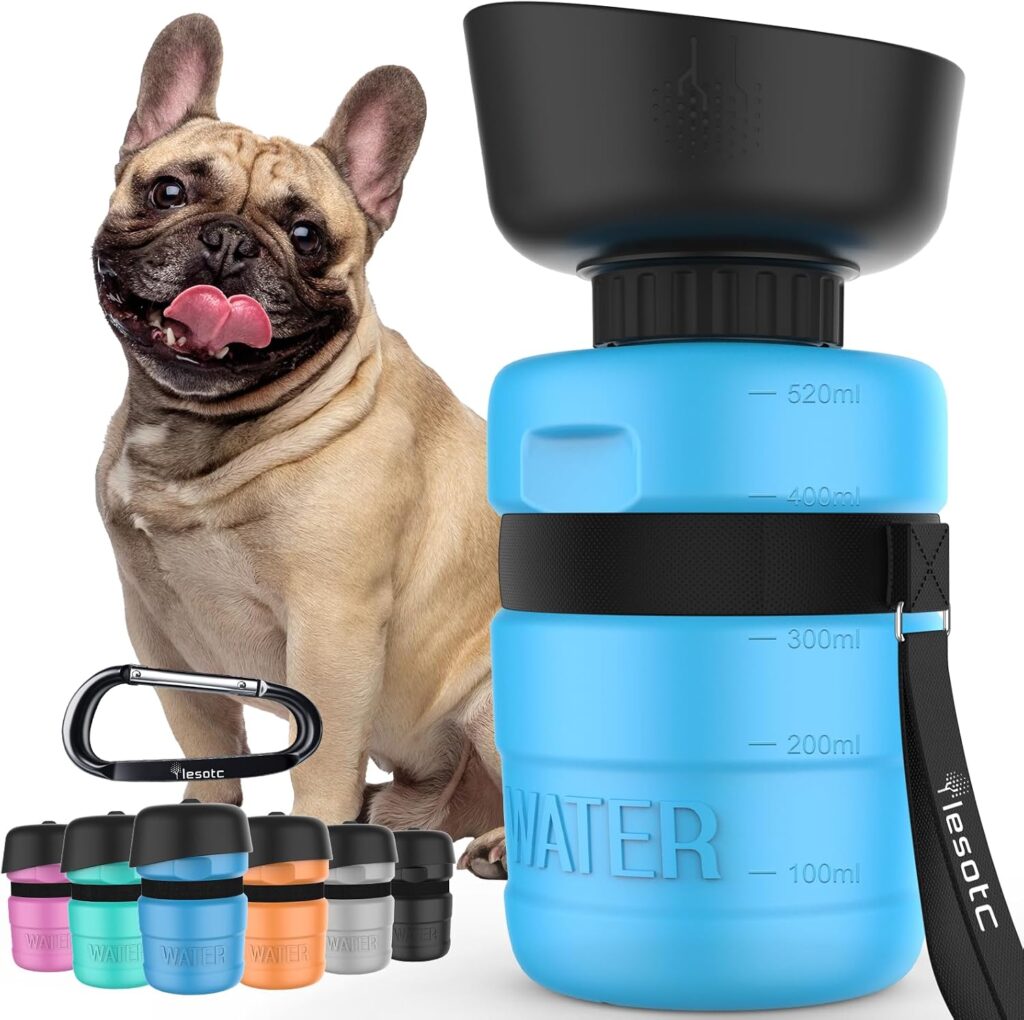 lesotc portable dog water bottle with built-in drinking bowl for hiking and travel