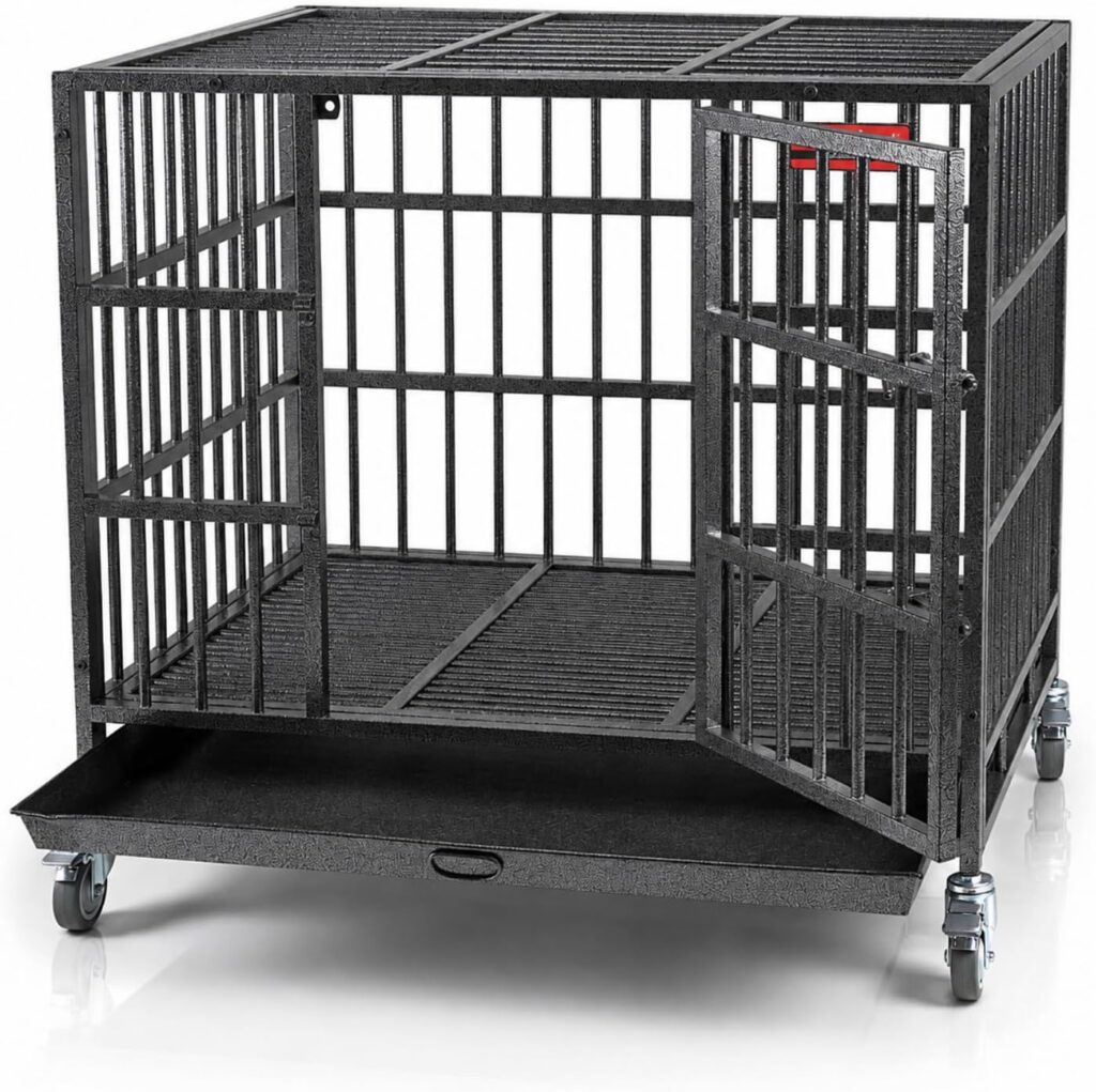 Oranland 38-inch reinforced metal dog crate with front door, sturdy base and wheels
