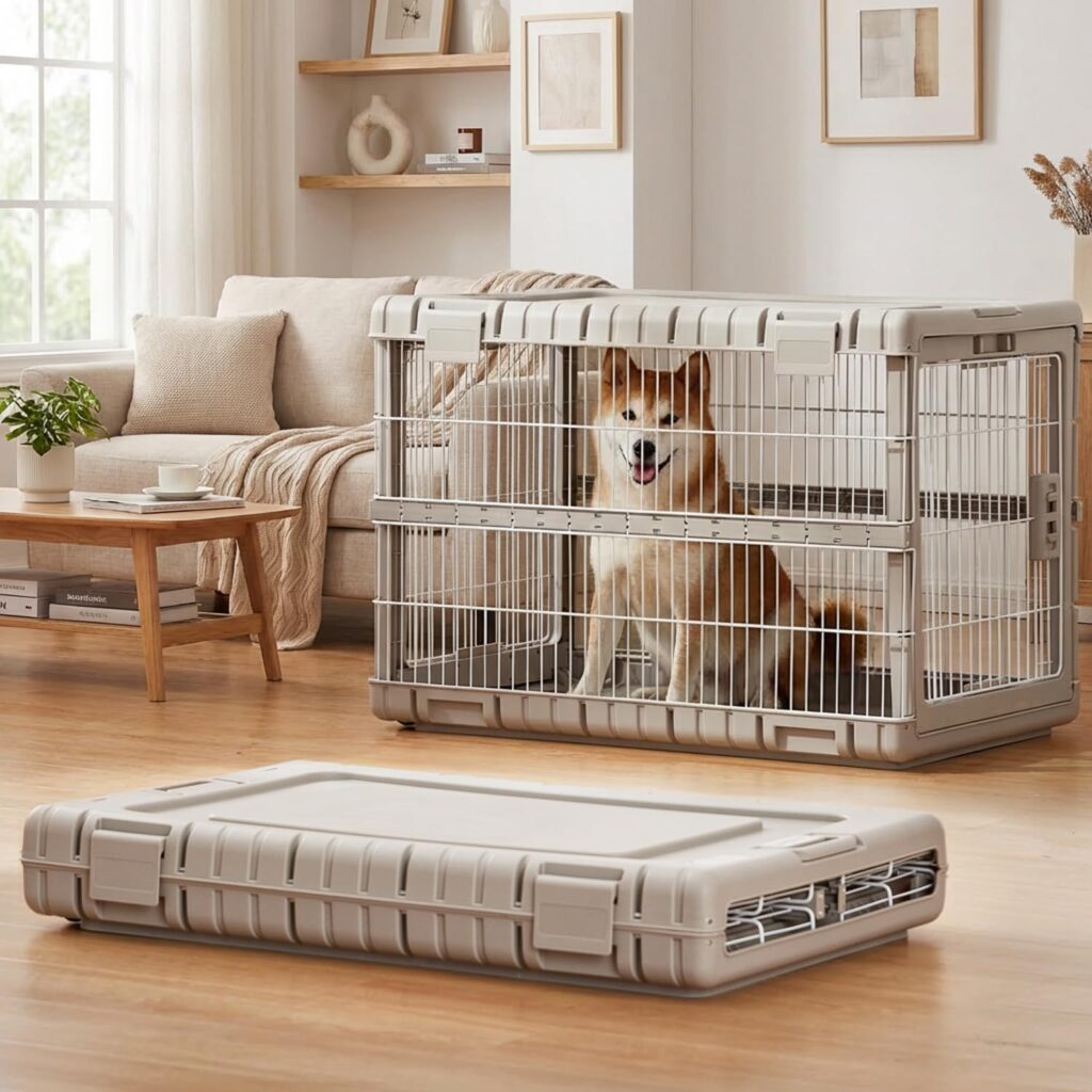 PawHut heavy-duty metal dog crate with reinforced bars and removable tray