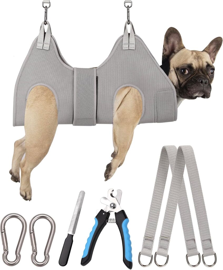 Kkiimatt dog grooming hammock harness with padded neck support and nail trimming accessories