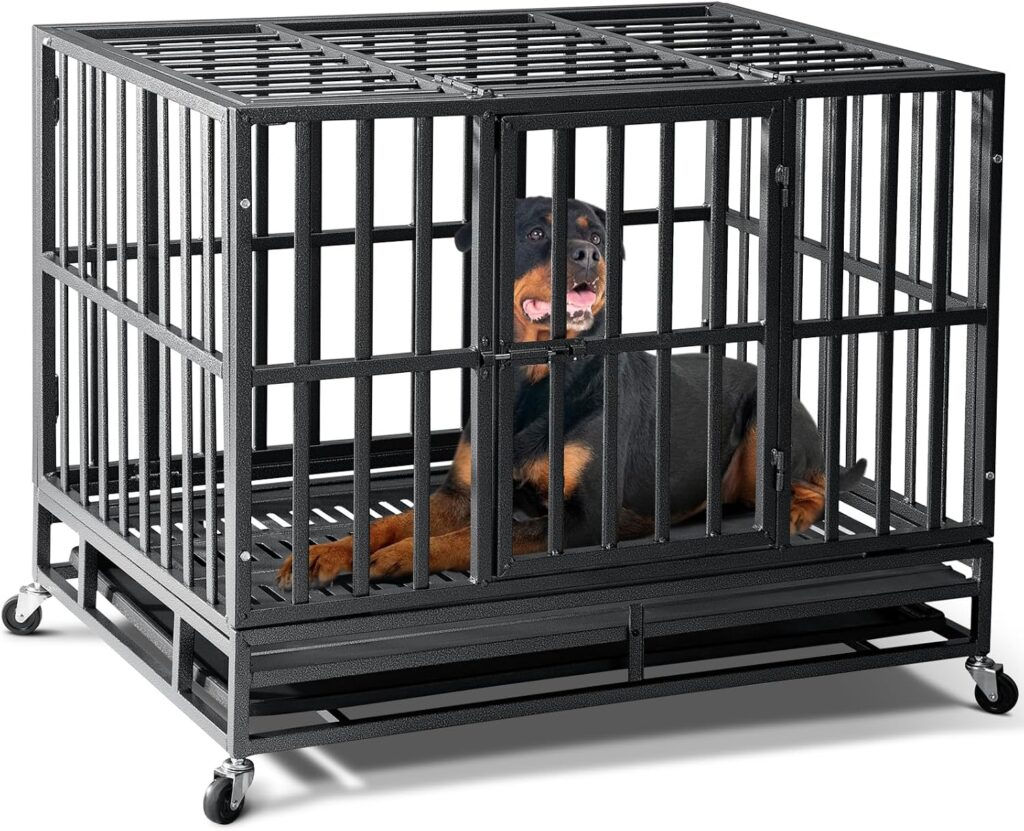 ProSelect Empire heavy-duty steel dog crate with reinforced bars, front door and wheels