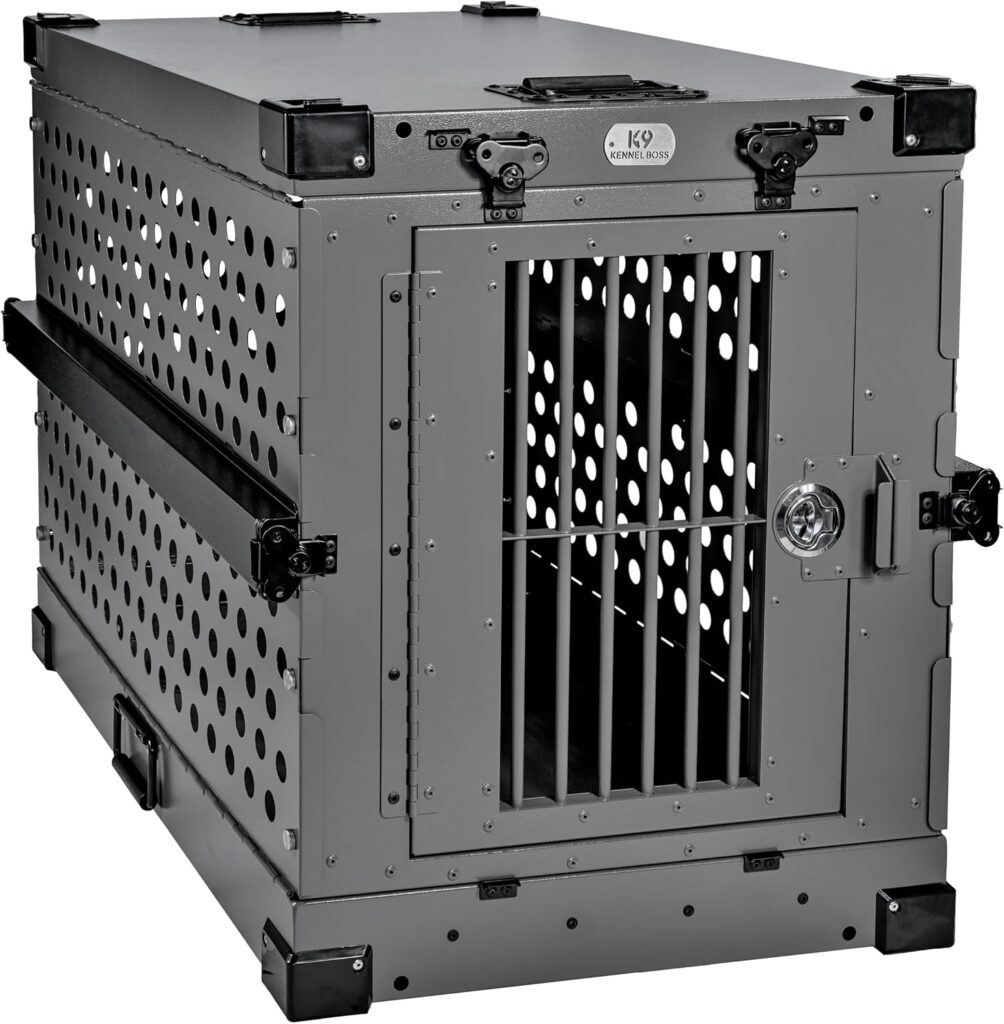 JY QAQA heavy-duty dog crate with double doors, reinforced metal bars and lockable wheels